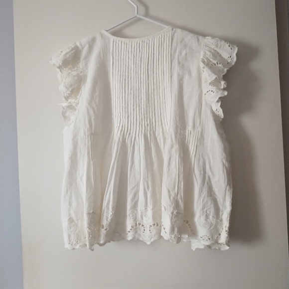 Pretty BAILEY 44 White Cotton Eyelet Flutter Sleeve Blouse L - Picture 4 of 5